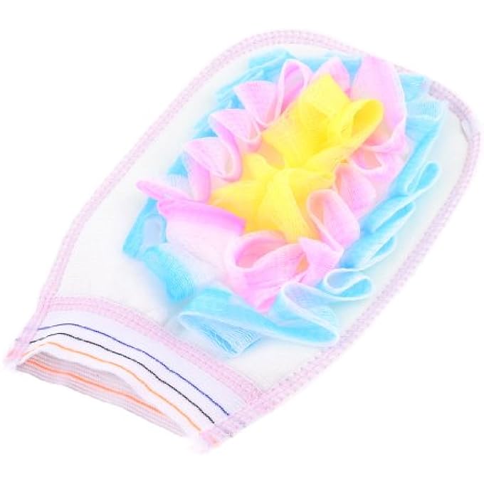 Double Side Body Scrub Massage Bath Shower Glove Yellow White